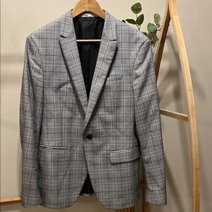 Zara Men's Black and White Checkered Blazer